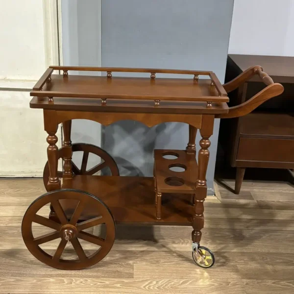 ahşap servis arabası tekerlekli klasik model