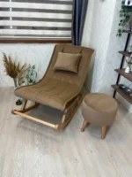 Bodrum Ahşap Sallanan Sandalye – Balkon & Bahçe İçin Minderli Sallanan Koltuk