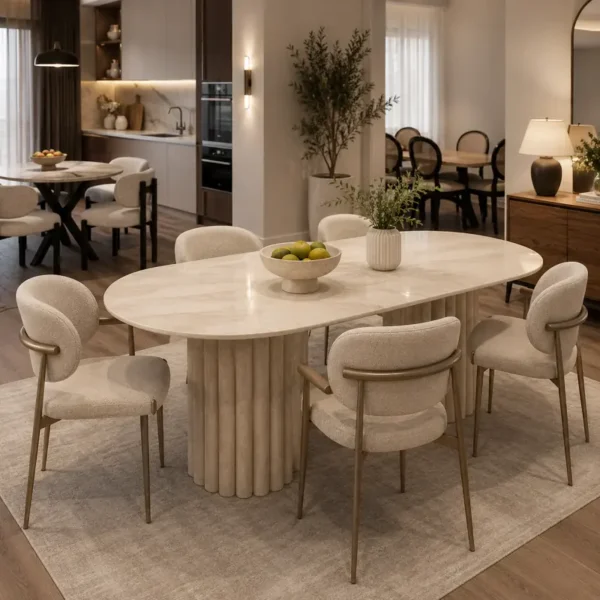 Porselen masa modelleri modern mutfak ve yemek masası takımı