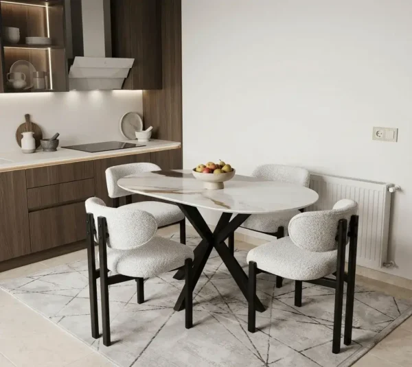 Siyah X ayaklı oval porselen masa modeli